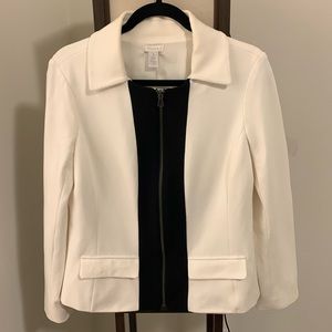 Chico’s ponte jacket with front black panel pockets w/flaps cream 1/US8
